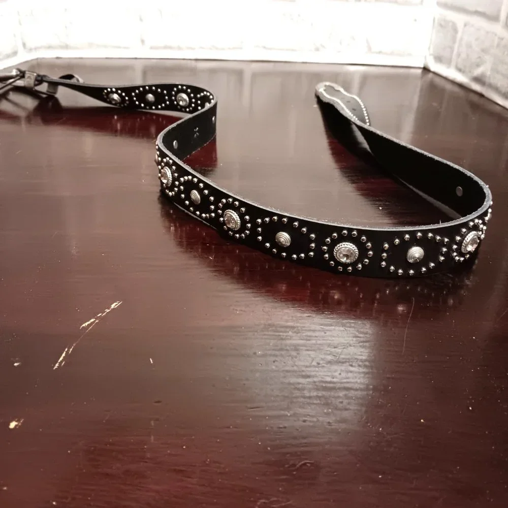 Studded Bejeweled Western Uraban Outfitters Leather strap belt unisex 33.5" - Picture 6 of 10